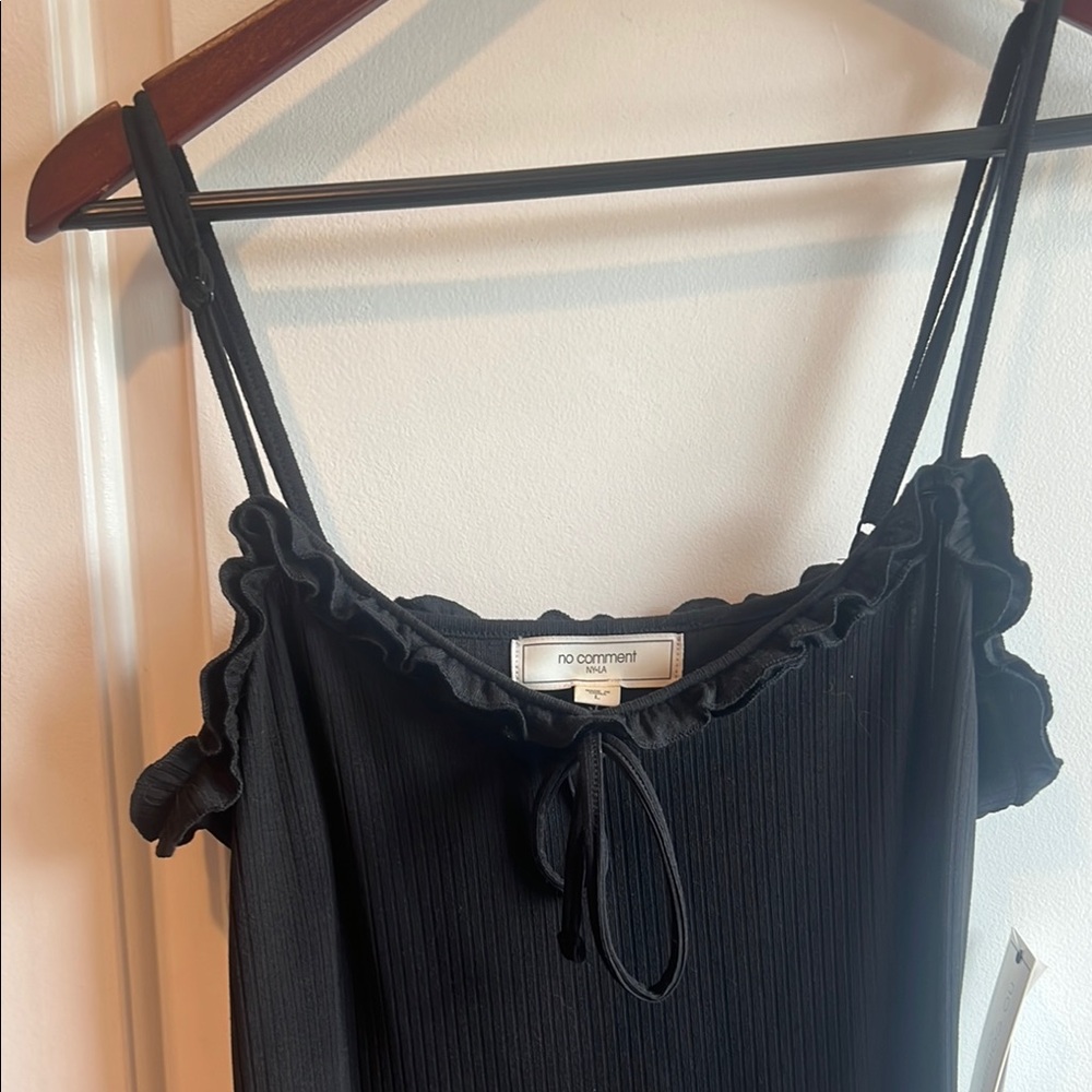 Black Ruffled Mini Slip Dress - Picture 4 of 11